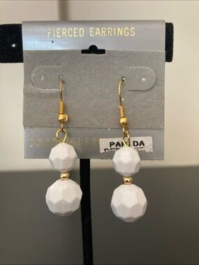 Gold-Tone White Faceted Bead Dangle Earrings